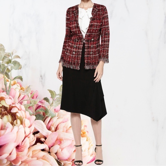 Misook Jackets & Blazers - Misook Tweed Textured Plaid Jacket with Fringe Trim